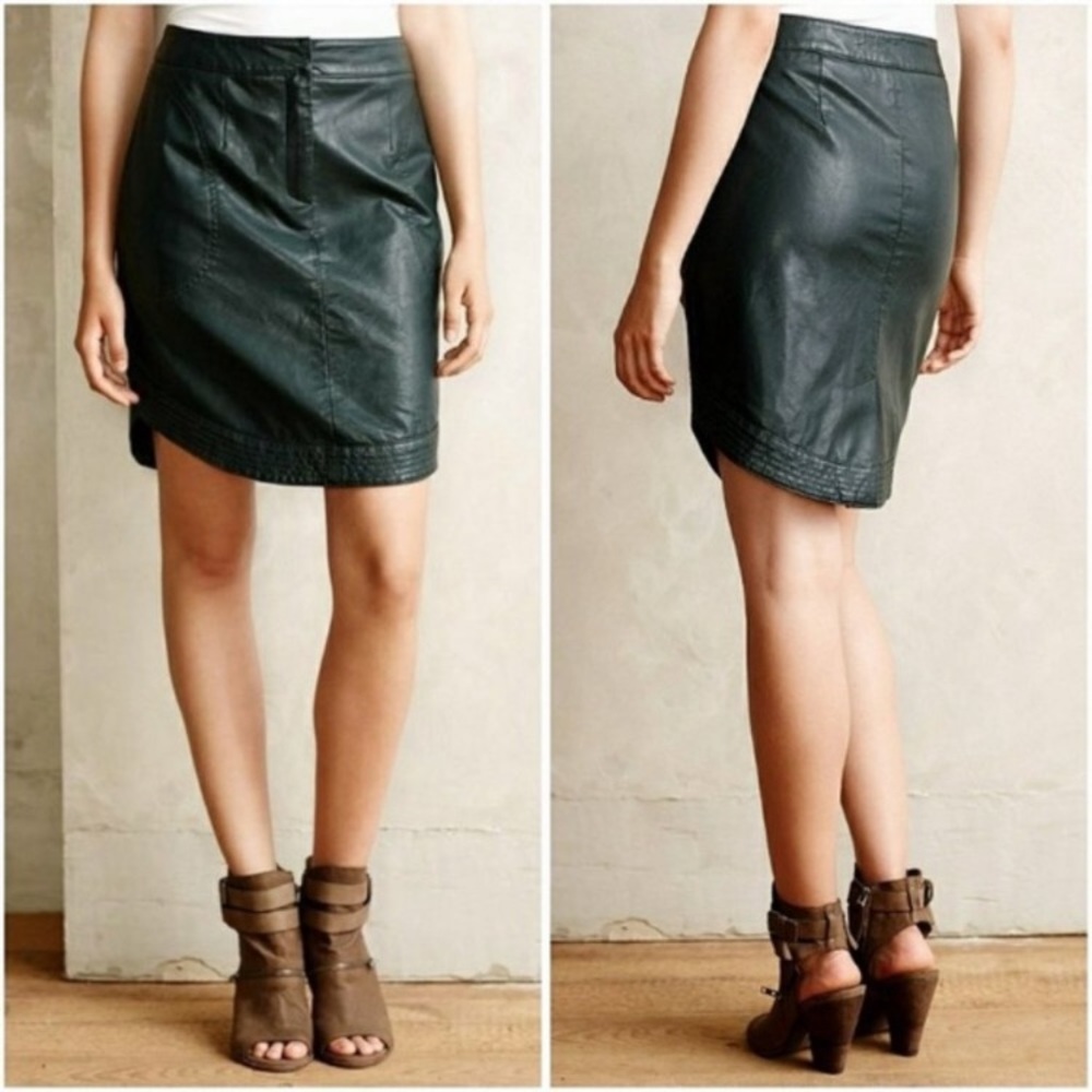 Anthropologie Rounded Vegan Leather Skirt by Maeve